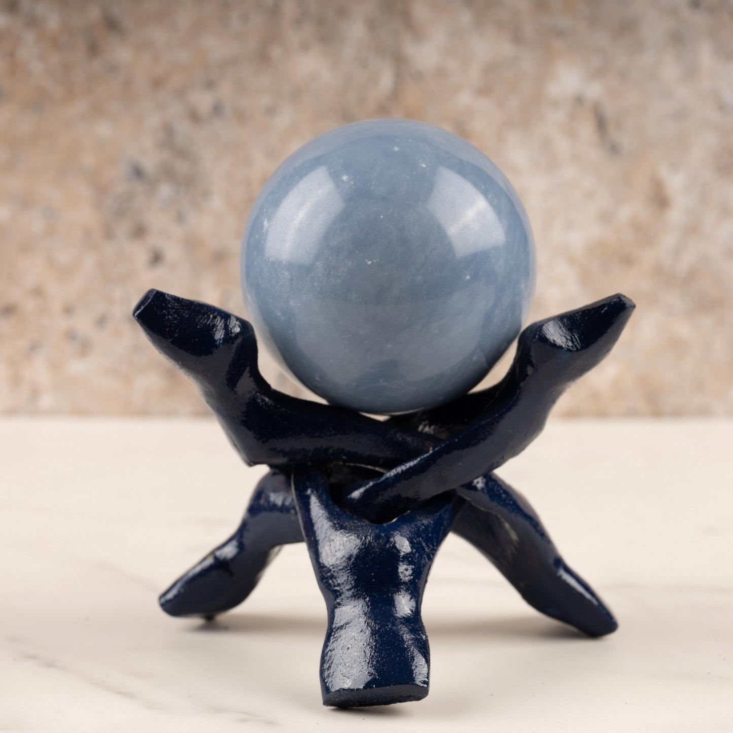 Wish Well Navy Blue Wooden Tripod Stand, 4" & 6" Hand-Carved, Ideal for Abalone Shells, Decorative Bowls, Crystal Balls, Sphere, and Geodes