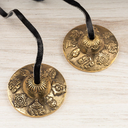 2.3" Tingsha Bell with Red Case, 8 Auspicious Design, Sound Healing Meditation Bell, Altar Bell, Energy Cleansing, Spiritual Healing Gift