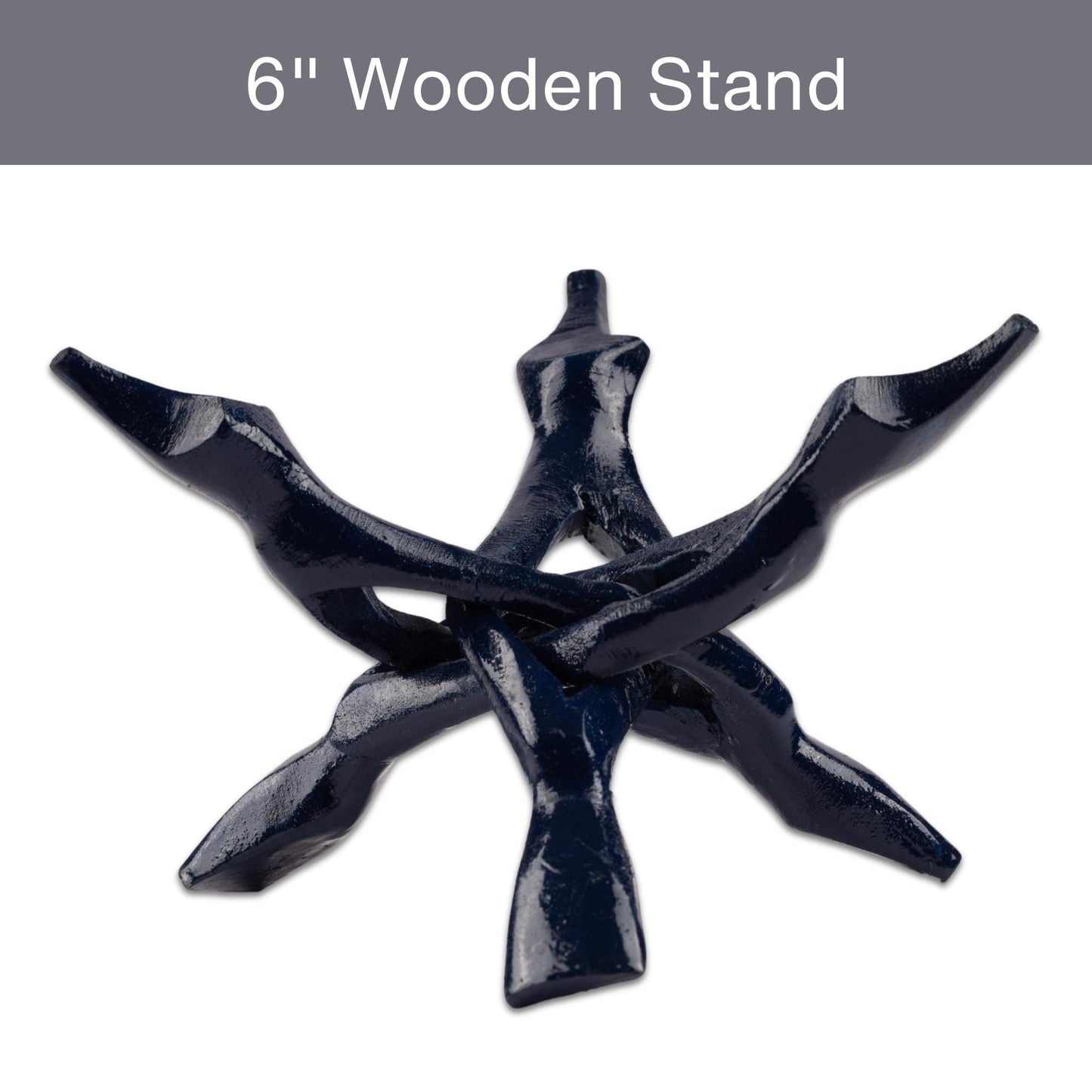 Wish Well Navy Blue Wooden Tripod Stand, 4" & 6" Hand-Carved, Ideal for Abalone Shells, Decorative Bowls, Crystal Balls, Sphere, and Geodes