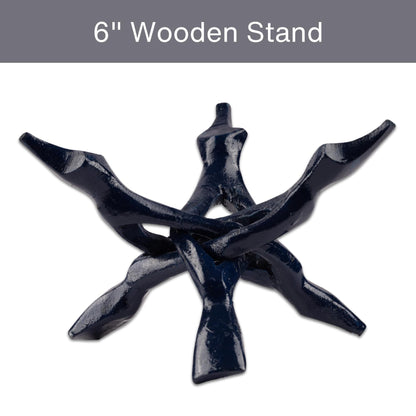 Wish Well Navy Blue Wooden Tripod Stand, 4" & 6" Hand-Carved, Ideal for Abalone Shells, Decorative Bowls, Crystal Balls, Sphere, and Geodes