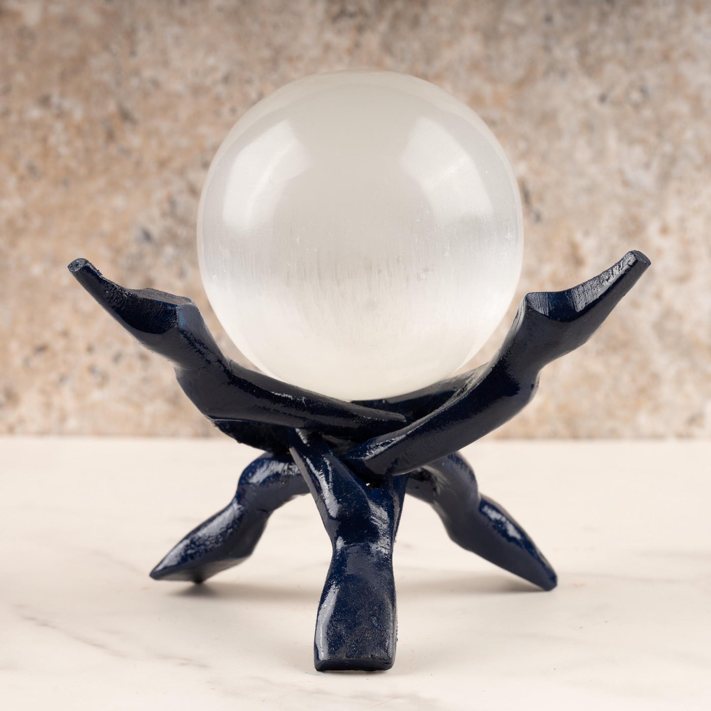 Wish Well Navy Blue Wooden Tripod Stand, 4" & 6" Hand-Carved, Ideal for Abalone Shells, Decorative Bowls, Crystal Balls, Sphere, and Geodes