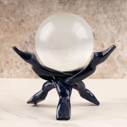 Wish Well Navy Blue Wooden Tripod Stand, 4" & 6" Hand-Carved, Ideal for Abalone Shells, Decorative Bowls, Crystal Balls, Sphere, and Geodes