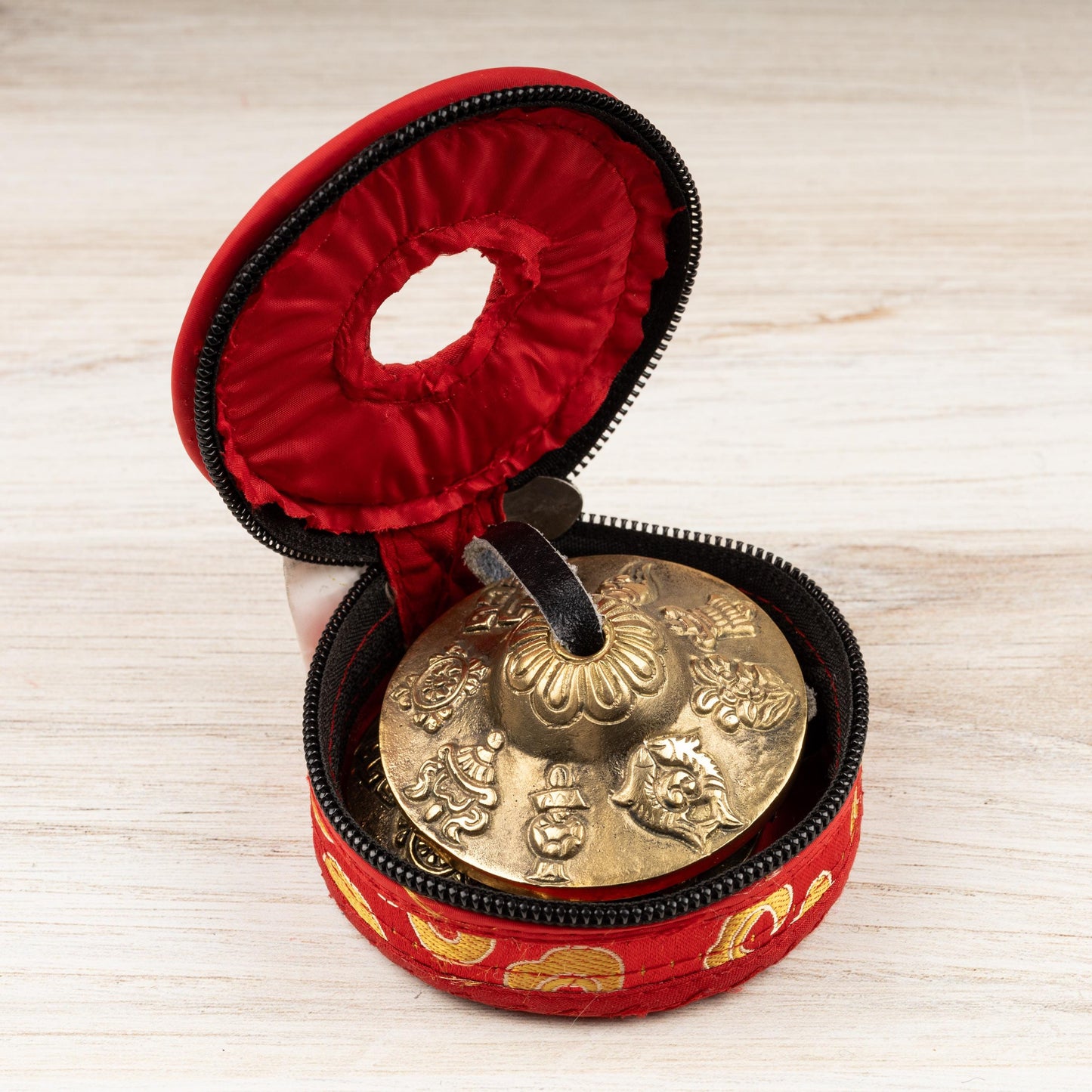 2.3" Tingsha Bell with Red Case, 8 Auspicious Design, Sound Healing Meditation Bell, Altar Bell, Energy Cleansing, Spiritual Healing Gift