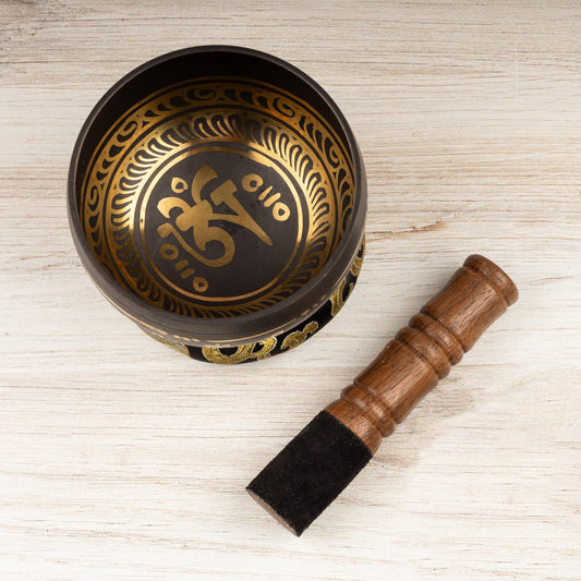 Tibetan Singing Bowl, Tibetan Ohm Design, Meditation Bowl, Sound Bowl Chakra Healing, Handcrafted Singing Bowl Set, Spiritual Wellness Gift