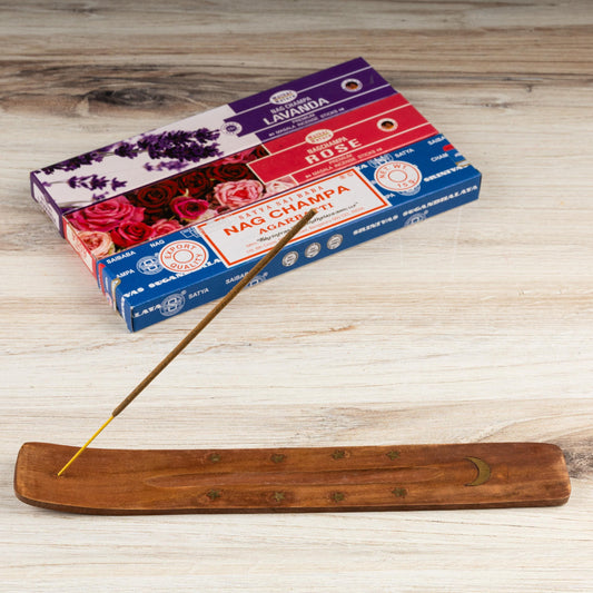 Moon Wooden Incense Stick Ash Catcher, Hand Crafted Incense Holder, Home cleansing, Incense Burner, Spiritual and Meditation Gift, 10"