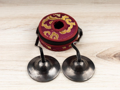 2.3" Tingsha Bell with Maroon Case, Plain Black Design, Sound Healing Meditation Bell, Altar Bell, Energy Cleansing, Spiritual Healing Gift