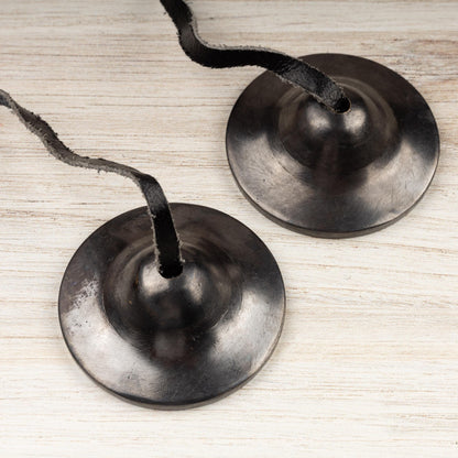2.3" Tingsha Bell with Maroon Case, Plain Black Design, Sound Healing Meditation Bell, Altar Bell, Energy Cleansing, Spiritual Healing Gift