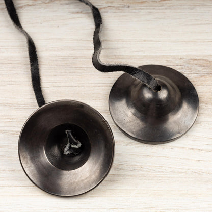2.3" Tingsha Bell with Maroon Case, Plain Black Design, Sound Healing Meditation Bell, Altar Bell, Energy Cleansing, Spiritual Healing Gift