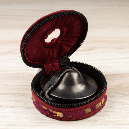 2.3" Tingsha Bell with Maroon Case, Plain Black Design, Sound Healing Meditation Bell, Altar Bell, Energy Cleansing, Spiritual Healing Gift