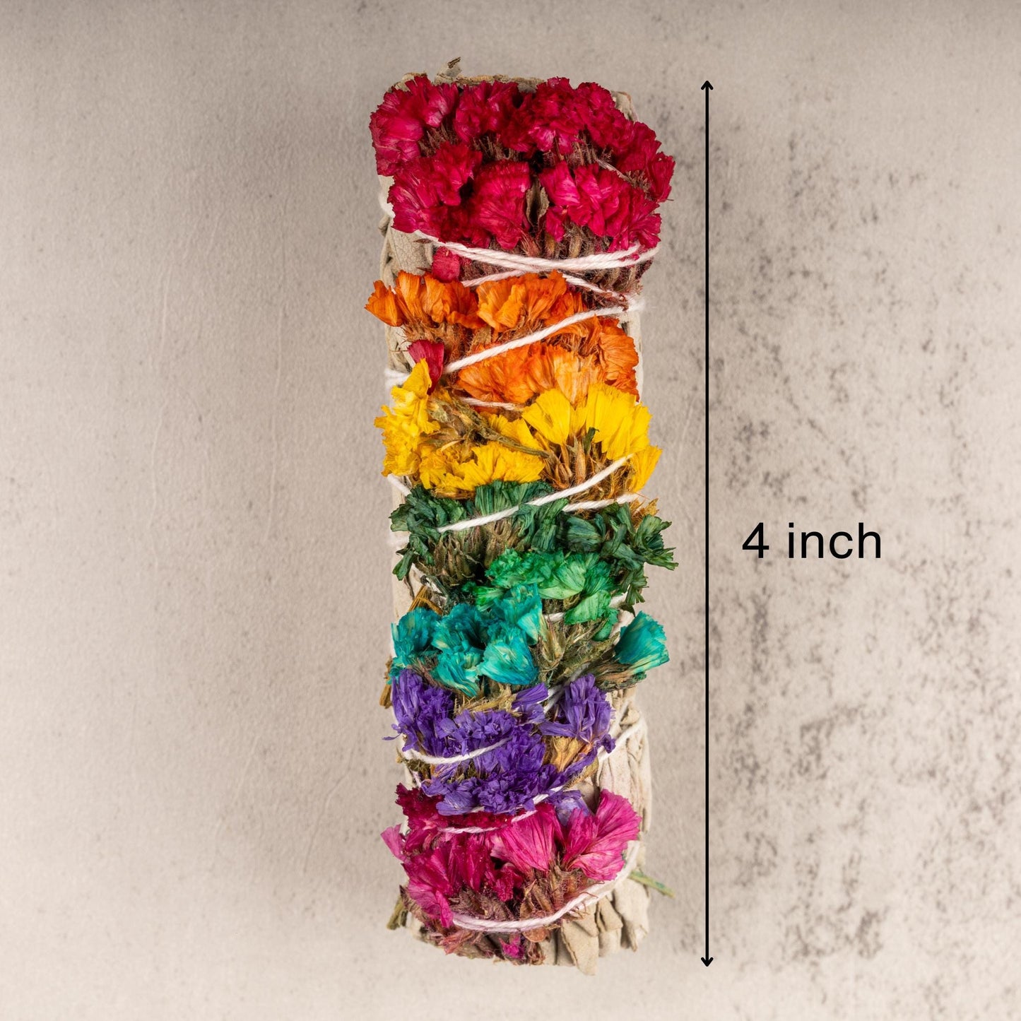 7 Chakra Sinuata Flower Sage Smudge Stick – 4” Sage Bundle for Cleansing, Energy Healing, Meditation & Reiki, Includes Smudging Guide