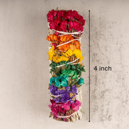 7 Chakra Sinuata Flower Sage Smudge Stick – 4” Sage Bundle for Cleansing, Energy Healing, Meditation & Reiki, Includes Smudging Guide