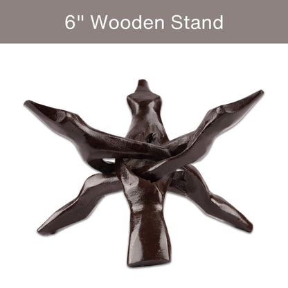Wish Well Brown Wooden Tripod Stand, 4" & 6" Hand-Carved, Ideal for Abalone Shells, Decorative Bowls, Crystal Balls, Sphere, and Geodes