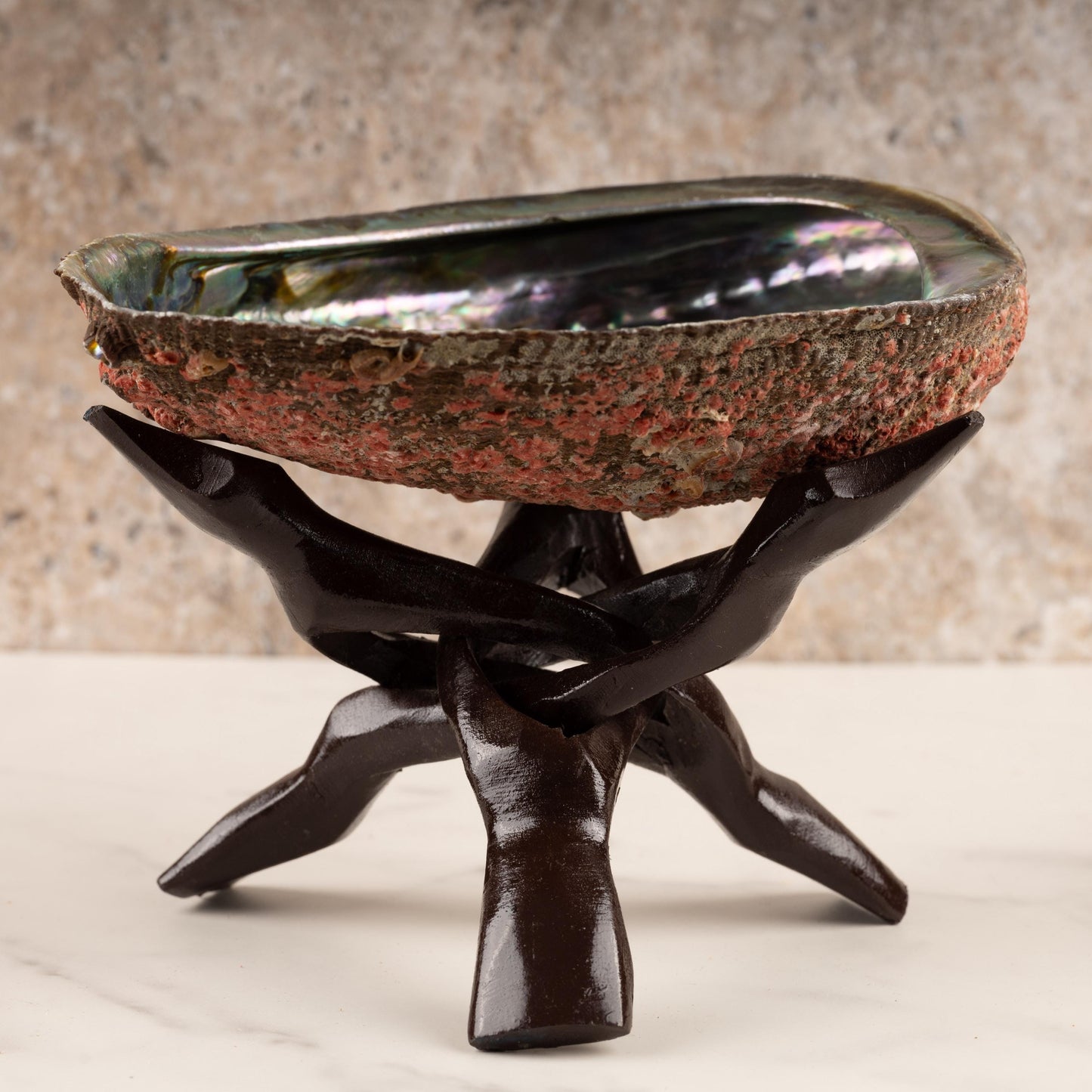 Wish Well Brown Wooden Tripod Stand, 4" & 6" Hand-Carved, Ideal for Abalone Shells, Decorative Bowls, Crystal Balls, Sphere, and Geodes