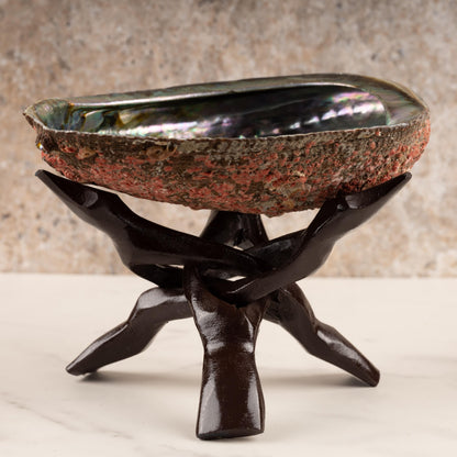 Wish Well Brown Wooden Tripod Stand, 4" & 6" Hand-Carved, Ideal for Abalone Shells, Decorative Bowls, Crystal Balls, Sphere, and Geodes