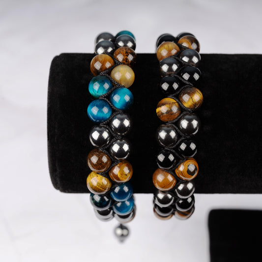 Triple Protection Bracelet, Double Stand Healing Crystal Bead Bracelets for Women Men, Crystal Jewelry, Natural Gemstone, Spiritual Bracelet