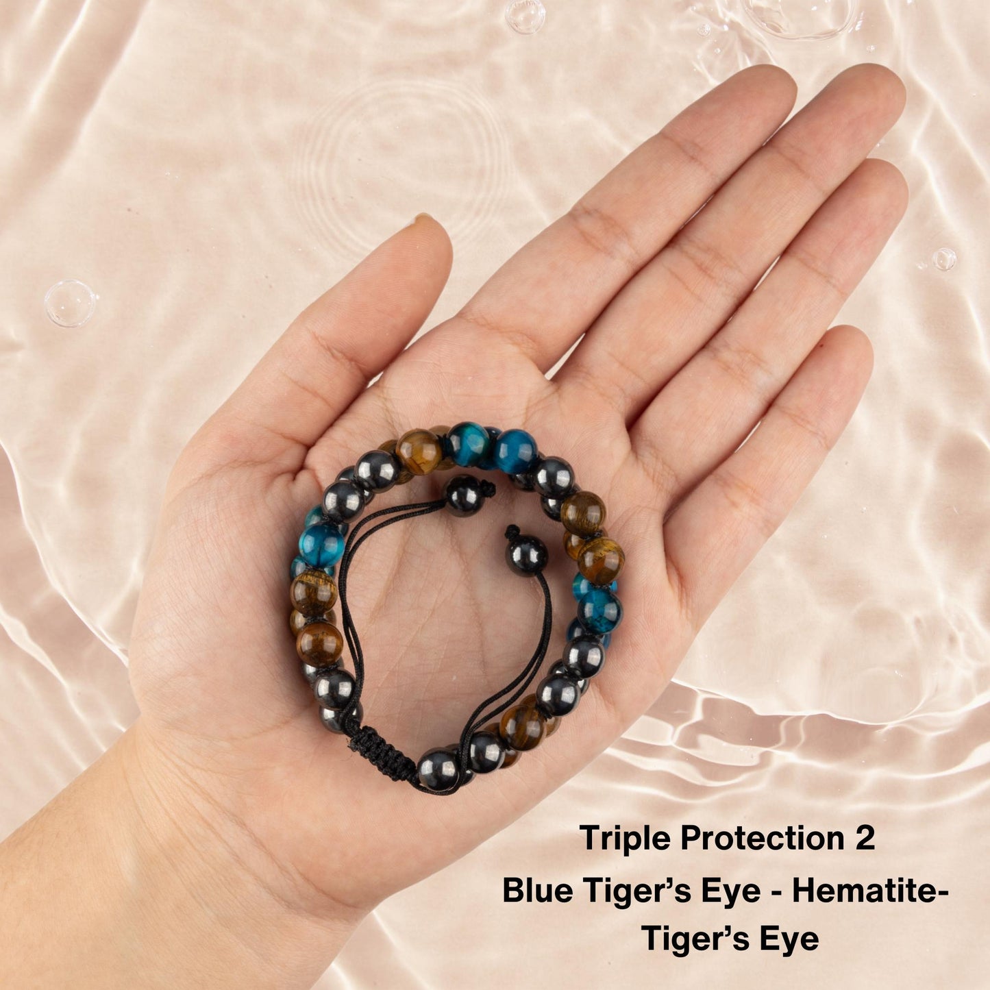 Triple Protection Bracelet, Double Stand Healing Crystal Bead Bracelets for Women Men, Crystal Jewelry, Natural Gemstone, Spiritual Bracelet