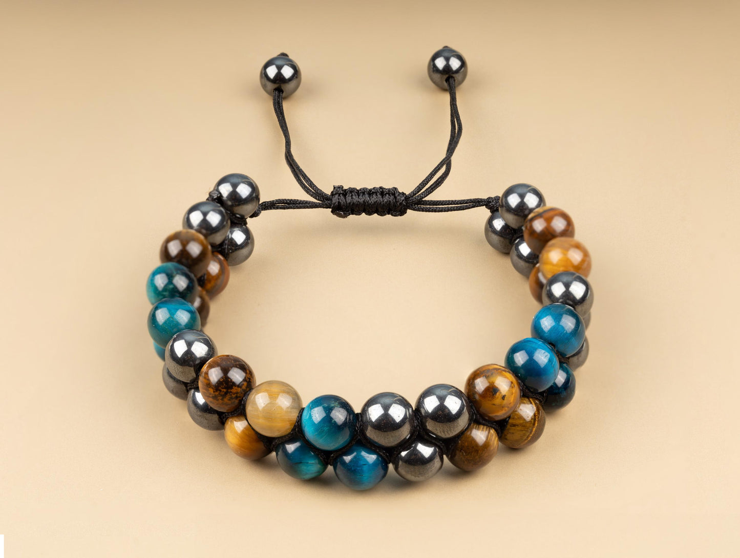 Triple Protection Bracelet, Double Stand Healing Crystal Bead Bracelets for Women Men, Crystal Jewelry, Natural Gemstone, Spiritual Bracelet