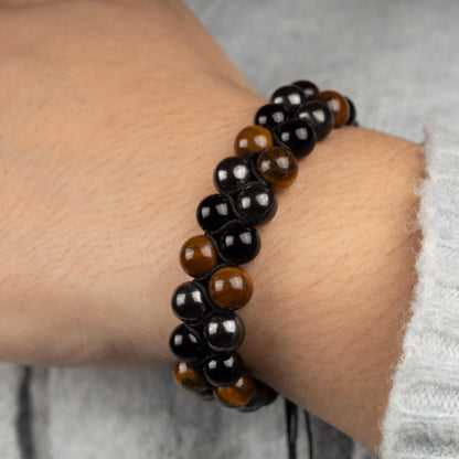 Triple Protection Bracelet, Double Stand Healing Crystal Bead Bracelets for Women Men, Crystal Jewelry, Natural Gemstone, Spiritual Bracelet