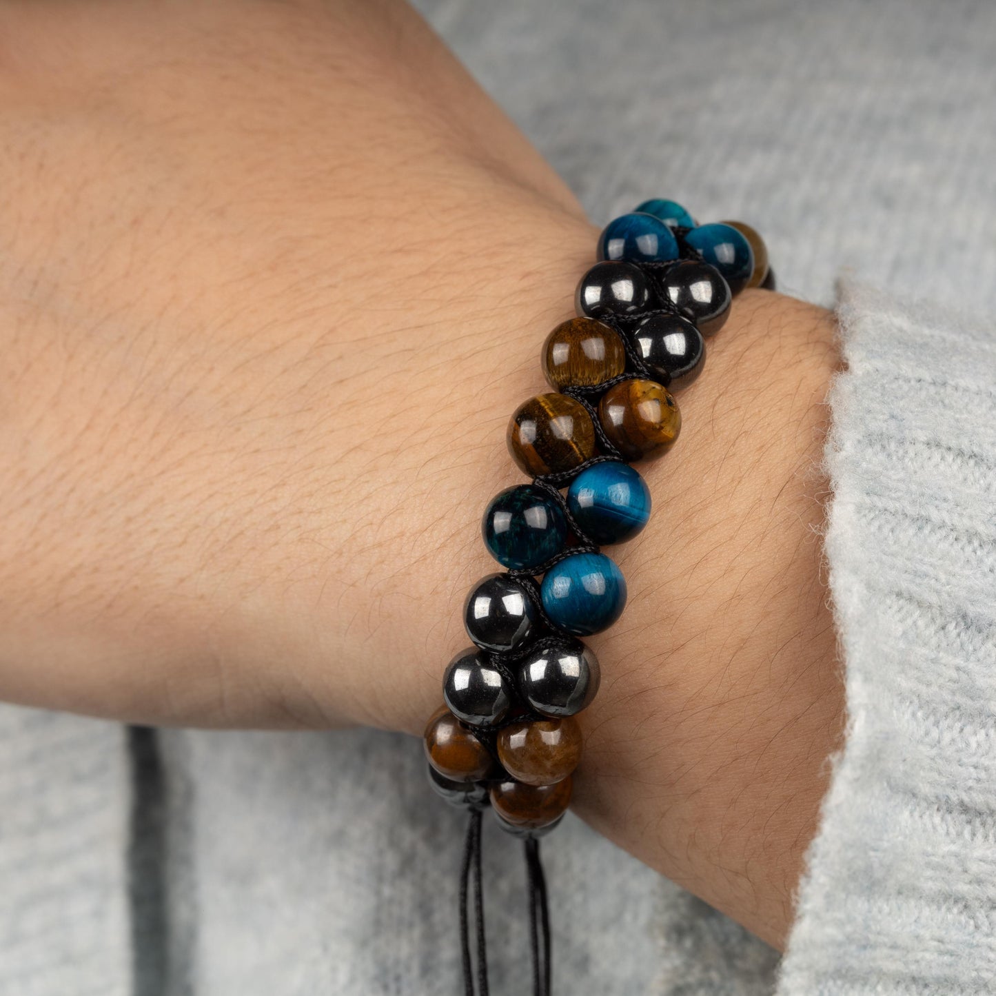 Triple Protection Bracelet, Double Stand Healing Crystal Bead Bracelets for Women Men, Crystal Jewelry, Natural Gemstone, Spiritual Bracelet