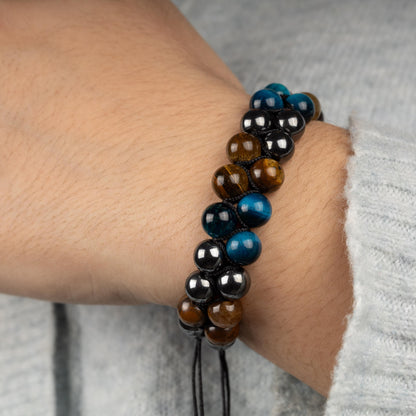 Triple Protection Bracelet, Double Stand Healing Crystal Bead Bracelets for Women Men, Crystal Jewelry, Natural Gemstone, Spiritual Bracelet