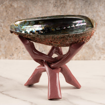 Wish Well Red Clay Wooden Tripod Stand, 4" & 6" Hand-Carved, Ideal for Abalone Shells, Decorative Bowls, Crystal Balls, Sphere, and Geodes