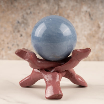 Wish Well Red Clay Wooden Tripod Stand, 4" & 6" Hand-Carved, Ideal for Abalone Shells, Decorative Bowls, Crystal Balls, Sphere, and Geodes
