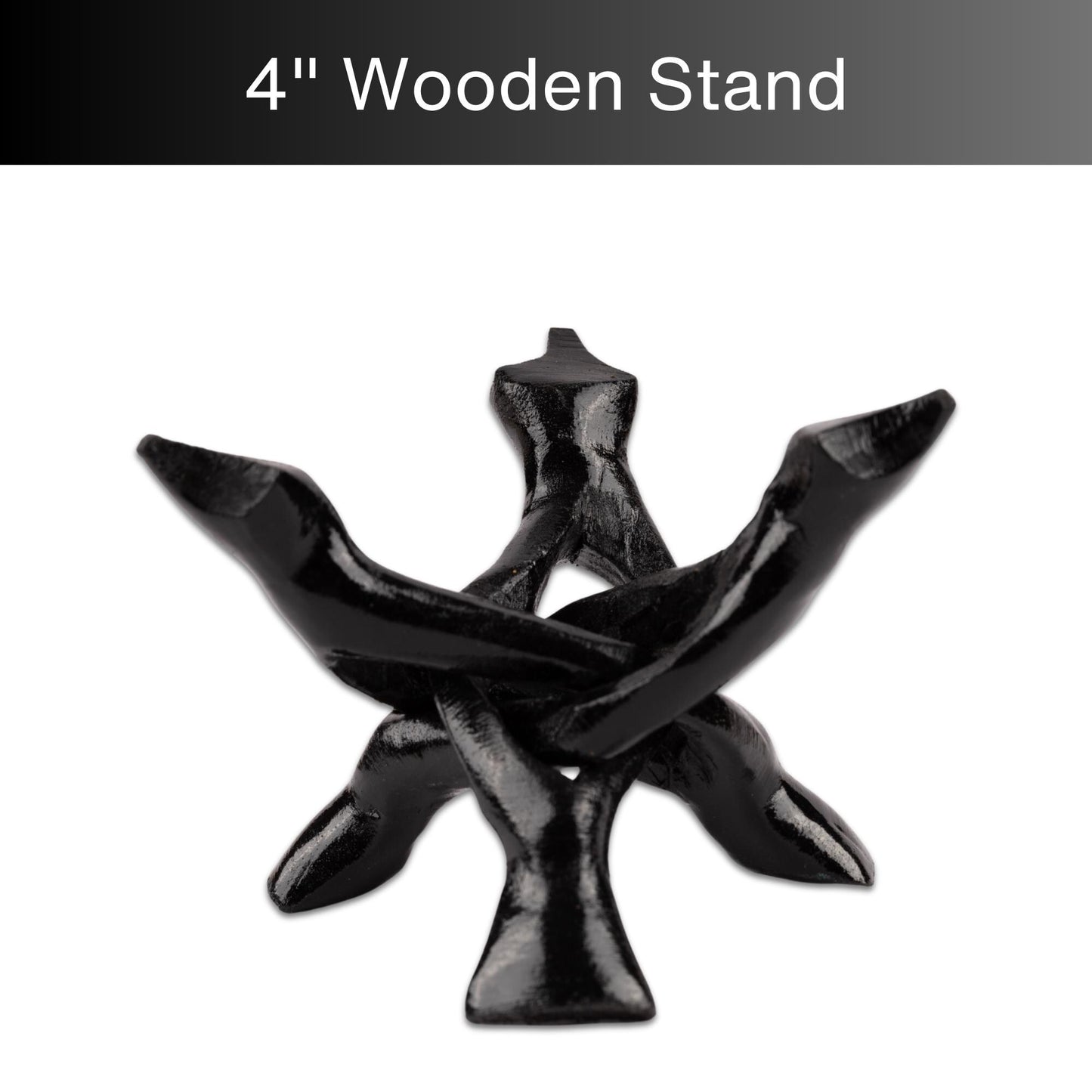 Wish Well Black Wooden Tripod Stand, 4" & 6" Hand-Carved, Ideal for Abalone Shells, Decorative Bowls, Crystal Balls, Sphere, and Geodes