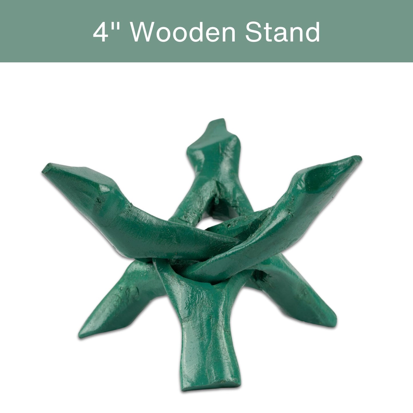 Wish Well Green Wooden Tripod Stand, 4" & 6" Hand-Carved, Ideal for Abalone Shells, Decorative Bowls, Crystal Balls, Sphere, and Geodes