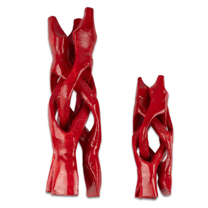 Wish Well Red Wooden Tripod Stand, 4" & 6" Hand-Carved, Ideal for Abalone Shells, Decorative Bowls, Crystal Balls, Sphere, and Geodes