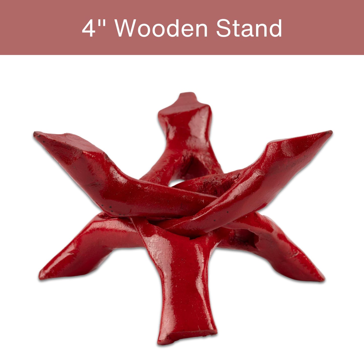 Wish Well Red Wooden Tripod Stand, 4" & 6" Hand-Carved, Ideal for Abalone Shells, Decorative Bowls, Crystal Balls, Sphere, and Geodes