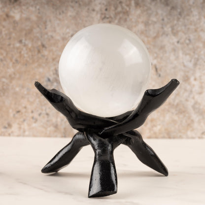 Wish Well Black Wooden Tripod Stand, 4" & 6" Hand-Carved, Ideal for Abalone Shells, Decorative Bowls, Crystal Balls, Sphere, and Geodes