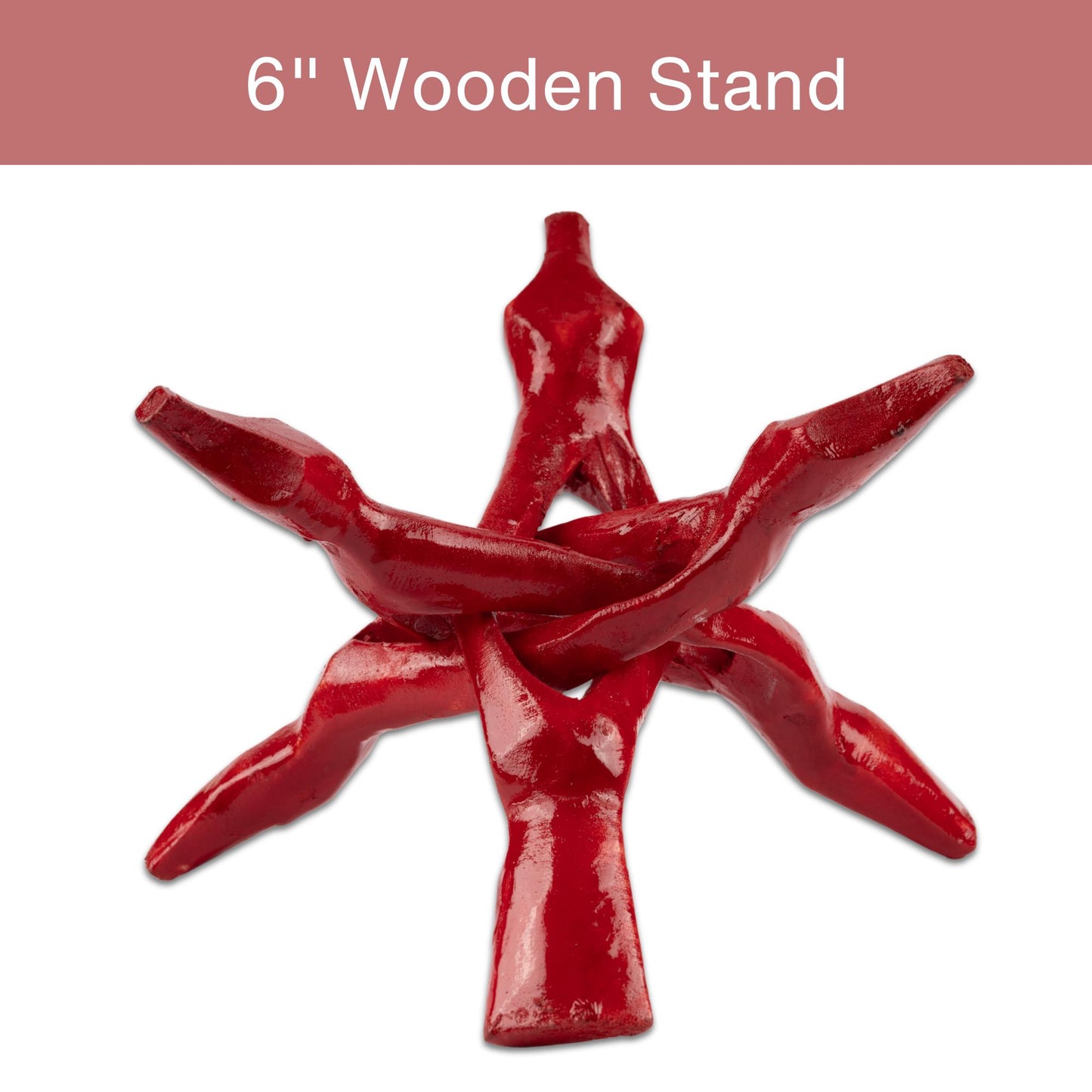 Wish Well Red Wooden Tripod Stand, 4" & 6" Hand-Carved, Ideal for Abalone Shells, Decorative Bowls, Crystal Balls, Sphere, and Geodes