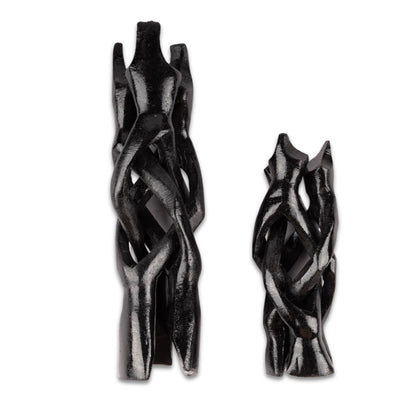 Wish Well Black Wooden Tripod Stand, 4" & 6" Hand-Carved, Ideal for Abalone Shells, Decorative Bowls, Crystal Balls, Sphere, and Geodes