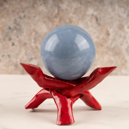 Wish Well Red Wooden Tripod Stand, 4" & 6" Hand-Carved, Ideal for Abalone Shells, Decorative Bowls, Crystal Balls, Sphere, and Geodes