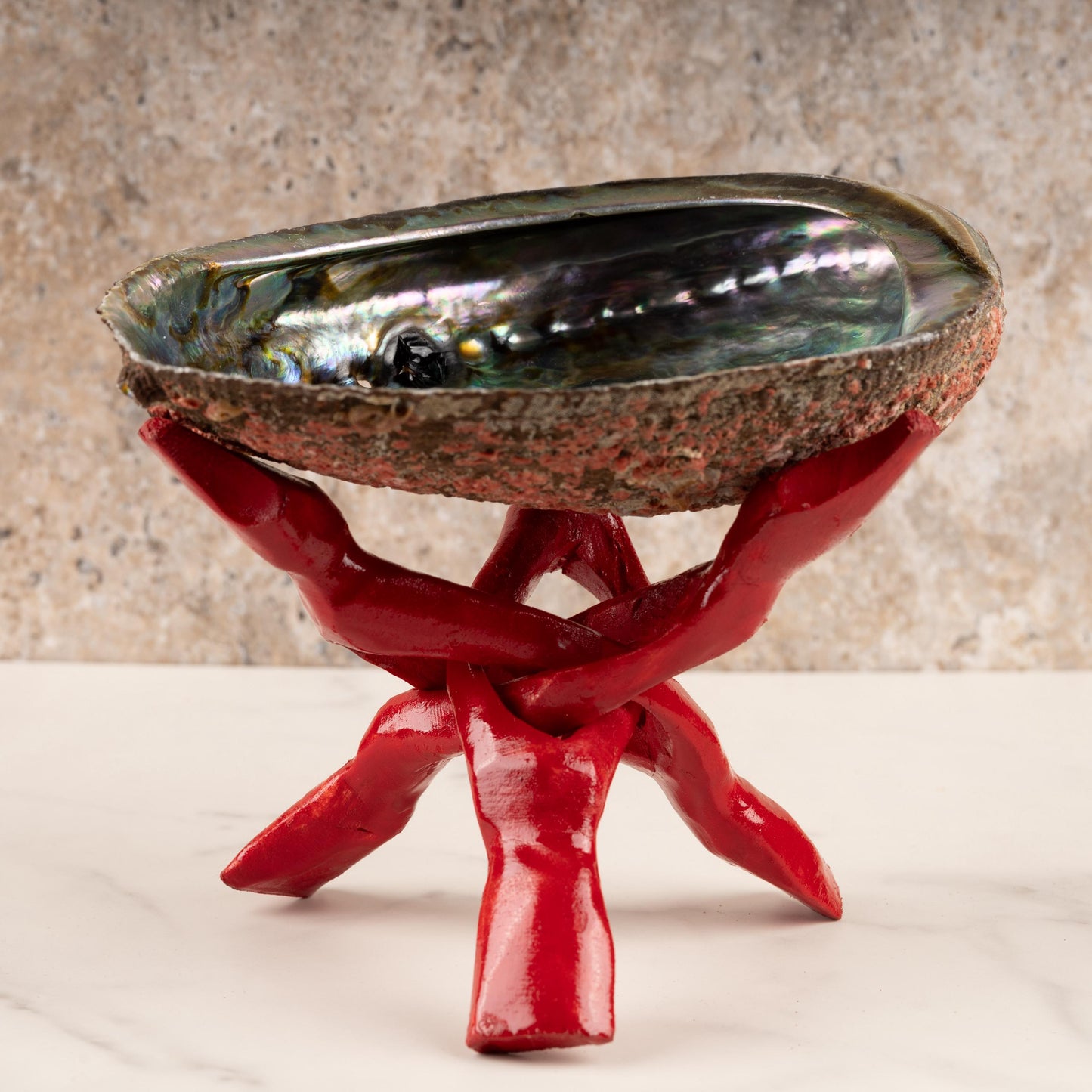 Wish Well Red Wooden Tripod Stand, 4" & 6" Hand-Carved, Ideal for Abalone Shells, Decorative Bowls, Crystal Balls, Sphere, and Geodes