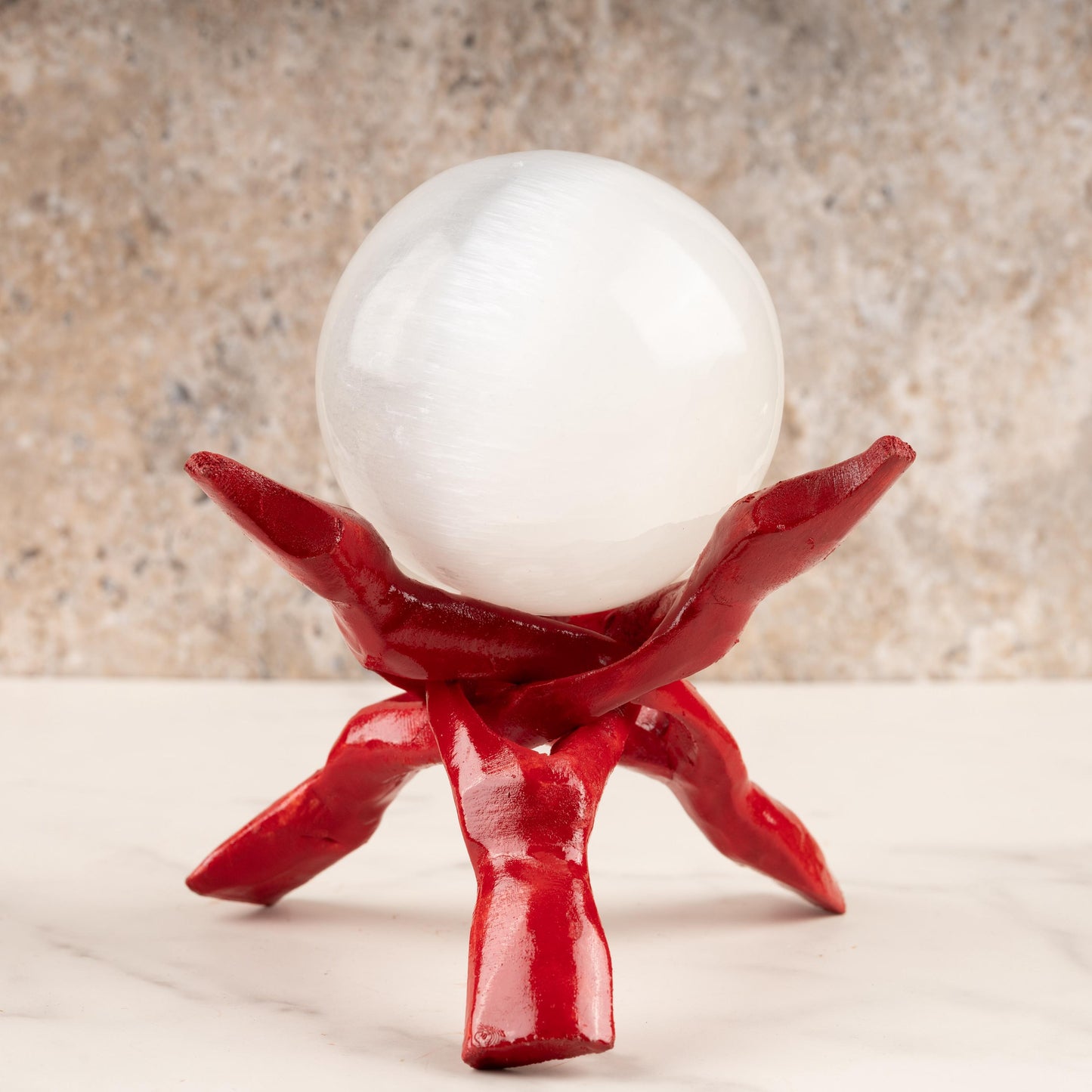 Wish Well Red Wooden Tripod Stand, 4" & 6" Hand-Carved, Ideal for Abalone Shells, Decorative Bowls, Crystal Balls, Sphere, and Geodes