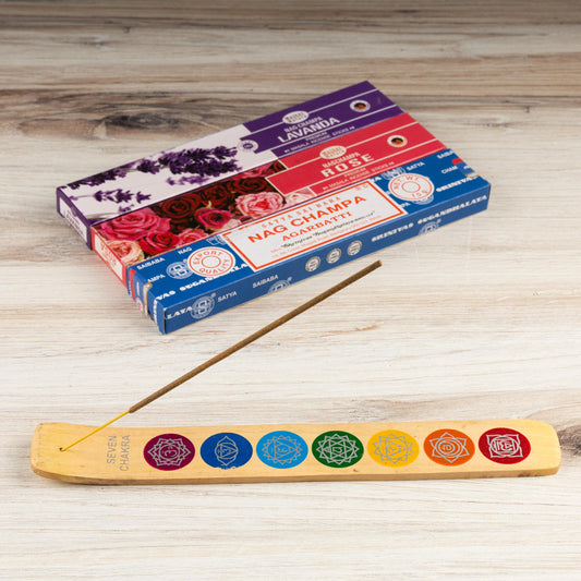 7 Chakra Wooden Incense Stick Ash Catcher, Hand Crafted Incense Holder, Home cleansing, Incense Burner, Spiritual and Meditation Gift, 10"