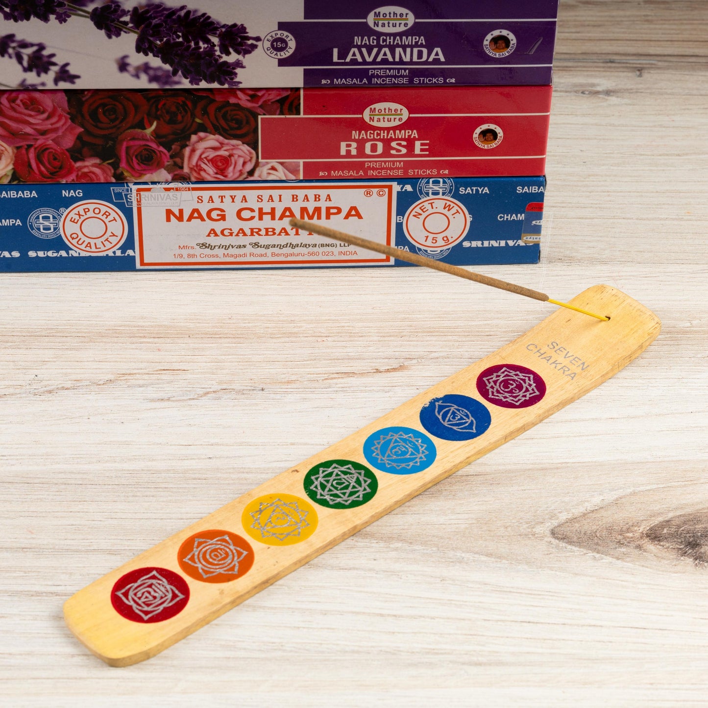 7 Chakra Wooden Incense Stick Ash Catcher, Hand Crafted Incense Holder, Home cleansing, Incense Burner, Spiritual and Meditation Gift, 10"