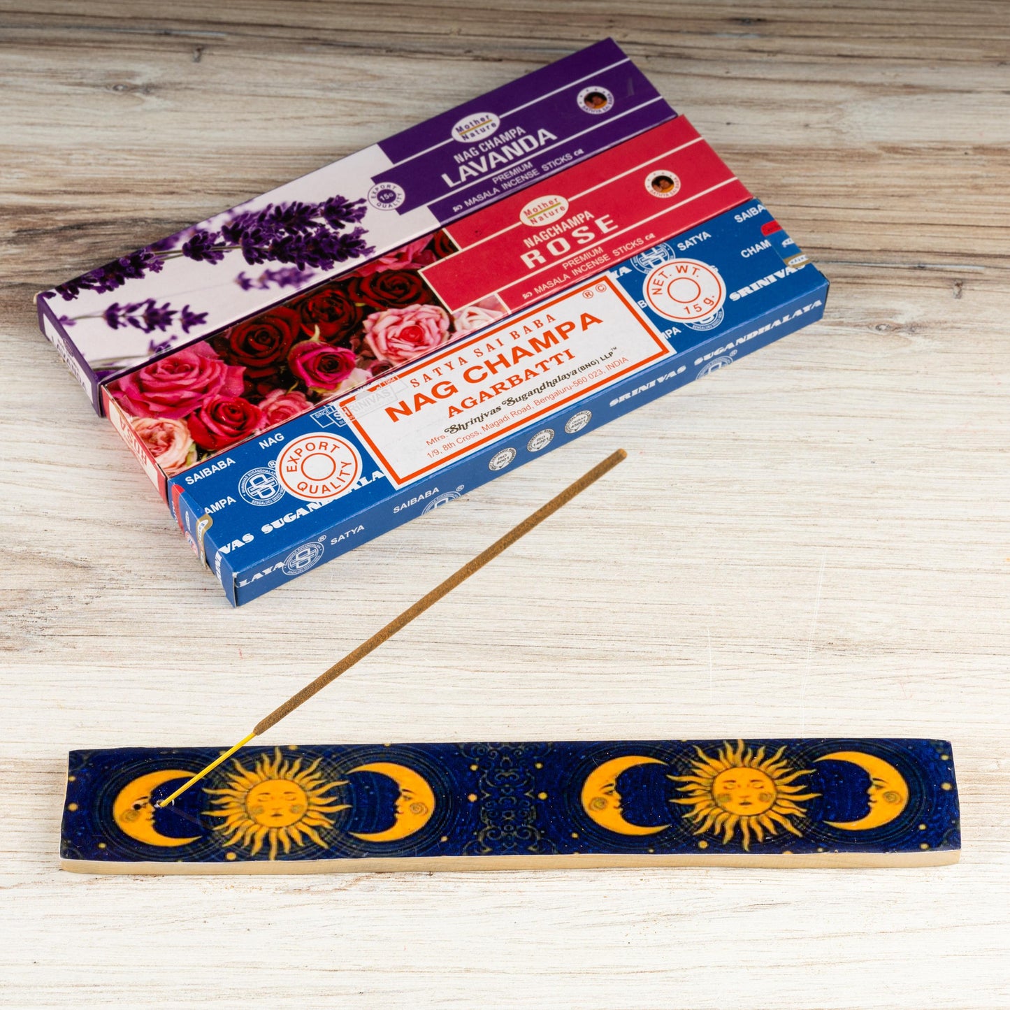 Sun & Moon Wooden Incense Stick Ash Catcher, Hand Crafted Incense Holder, Home cleansing, Incense Burner, Spiritual and Meditation Gift, 10"