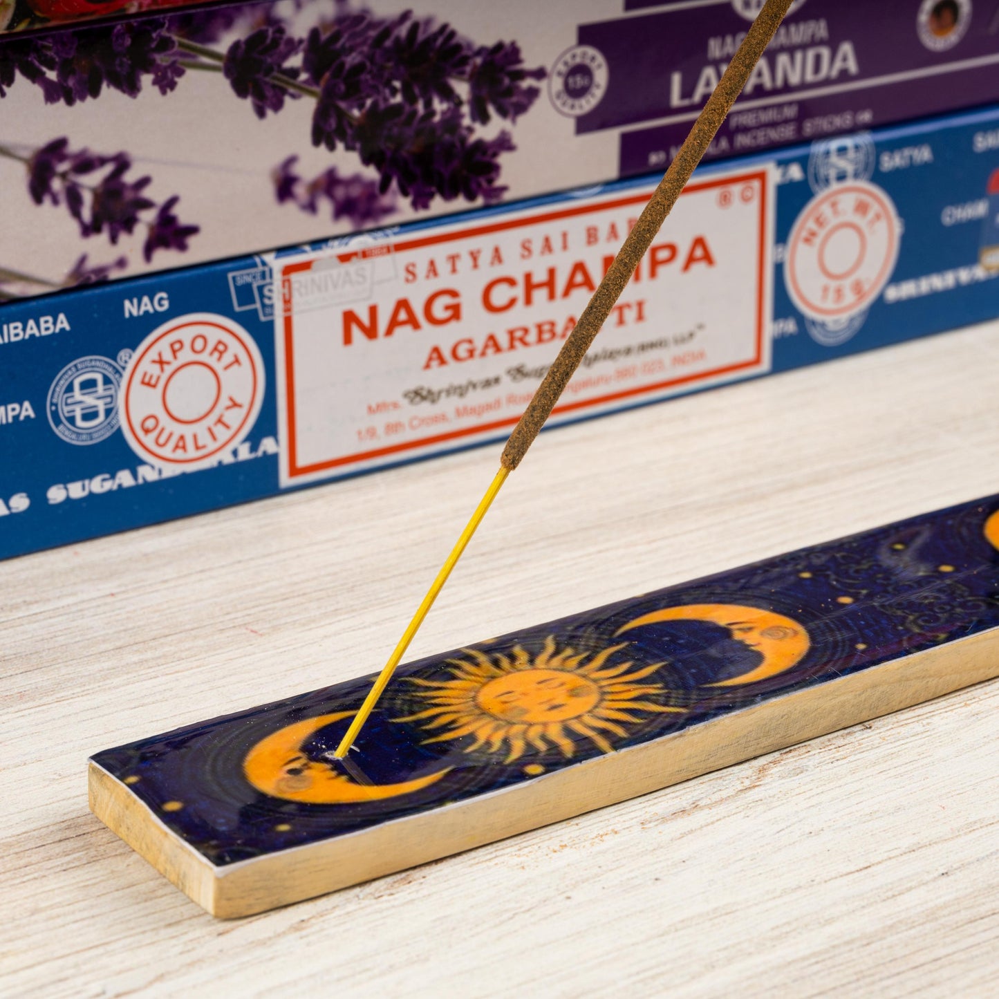 Sun & Moon Wooden Incense Stick Ash Catcher, Hand Crafted Incense Holder, Home cleansing, Incense Burner, Spiritual and Meditation Gift, 10"