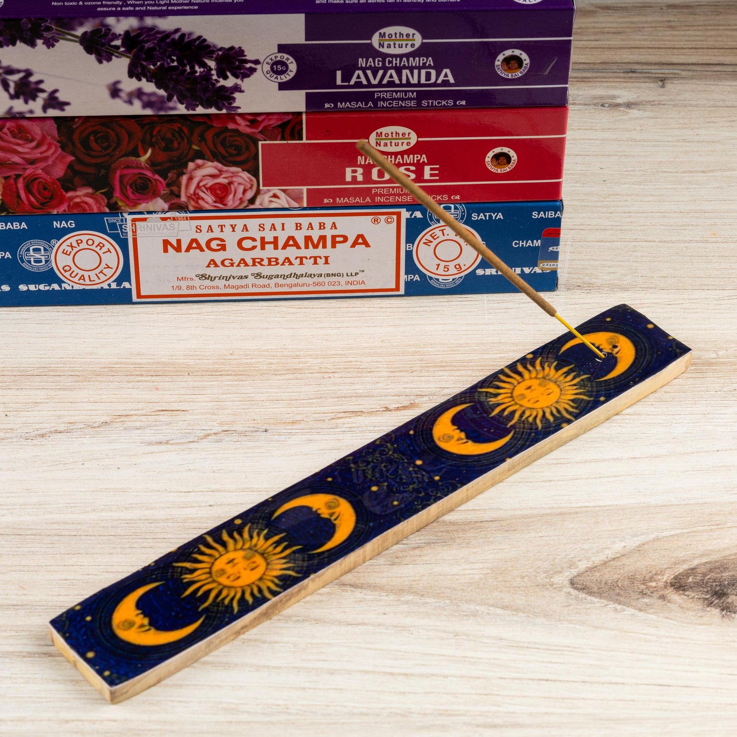 Sun & Moon Wooden Incense Stick Ash Catcher, Hand Crafted Incense Holder, Home cleansing, Incense Burner, Spiritual and Meditation Gift, 10"