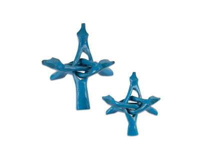 Wish Well Blue Turquoise Wooden Tripod Stand, 4" & 6" Hand-Carved, Ideal for Abalone Shells, Crystal Balls, Sphere, and Geodes