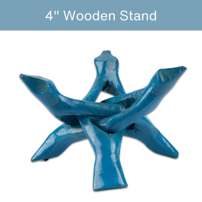 Wish Well Blue Turquoise Wooden Tripod Stand, 4" & 6" Hand-Carved, Ideal for Abalone Shells, Crystal Balls, Sphere, and Geodes