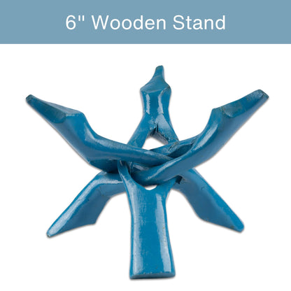 Wish Well Blue Turquoise Wooden Tripod Stand, 4" & 6" Hand-Carved, Ideal for Abalone Shells, Crystal Balls, Sphere, and Geodes