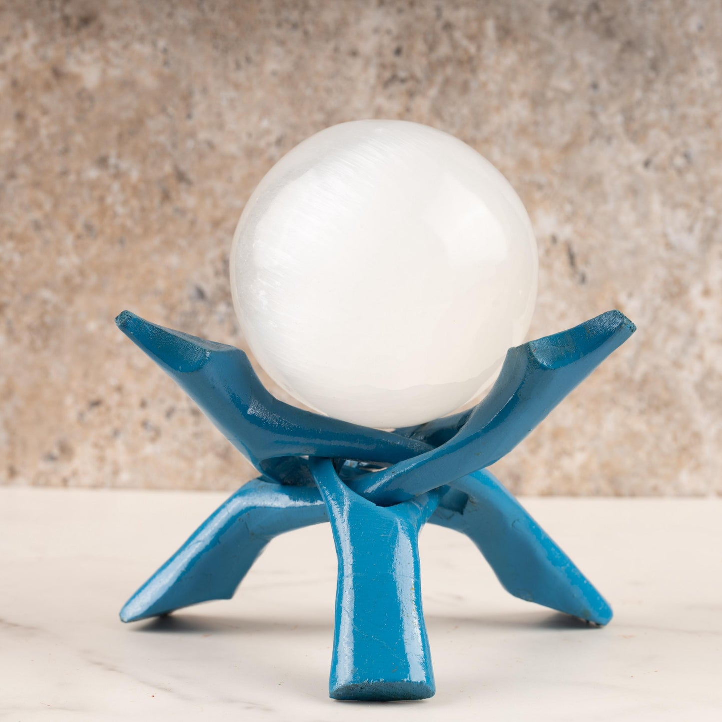 Wish Well Blue Turquoise Wooden Tripod Stand, 4" & 6" Hand-Carved, Ideal for Abalone Shells, Crystal Balls, Sphere, and Geodes