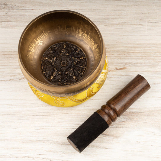 Tibetan Singing Bowl, 5 Buddha Design, Meditation Bowl, Sound Bowl Chakra Healing, Handcrafted Singing Bowl Set, Spiritual & Wellness Gift