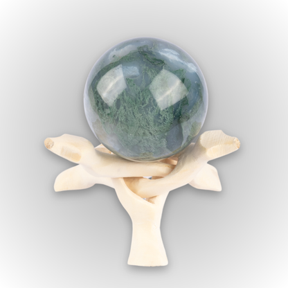 50mm-65 Moss Agate Sphere with Wooden Stand, Healing Crystal Sphere, Home Crystal Decor, Energy Crystal, Sphere Stand, Crystal Gifts