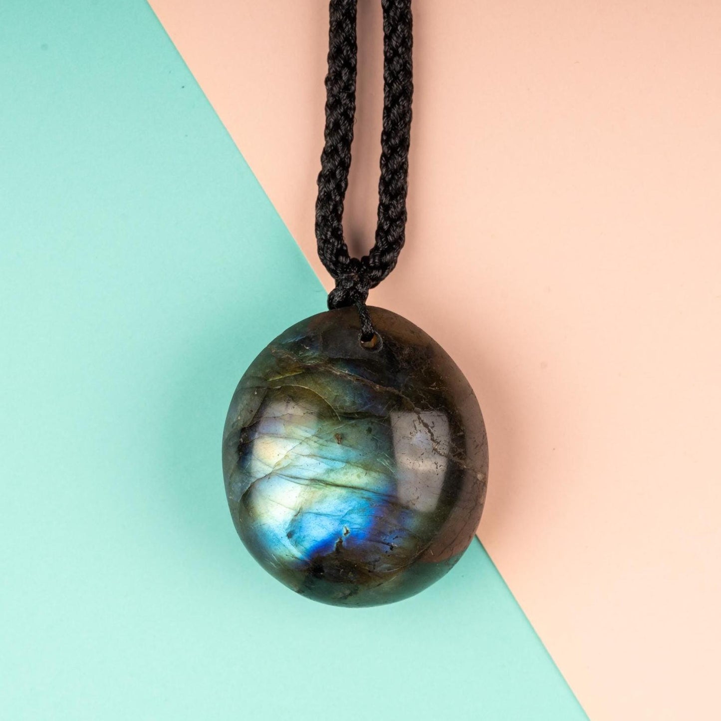 Labradorite Crystal Necklace with 18-26" Adjustable Rope Cord, Natural Healing Crystal Jewelry Gift, Protection Necklace, High Quality Flash