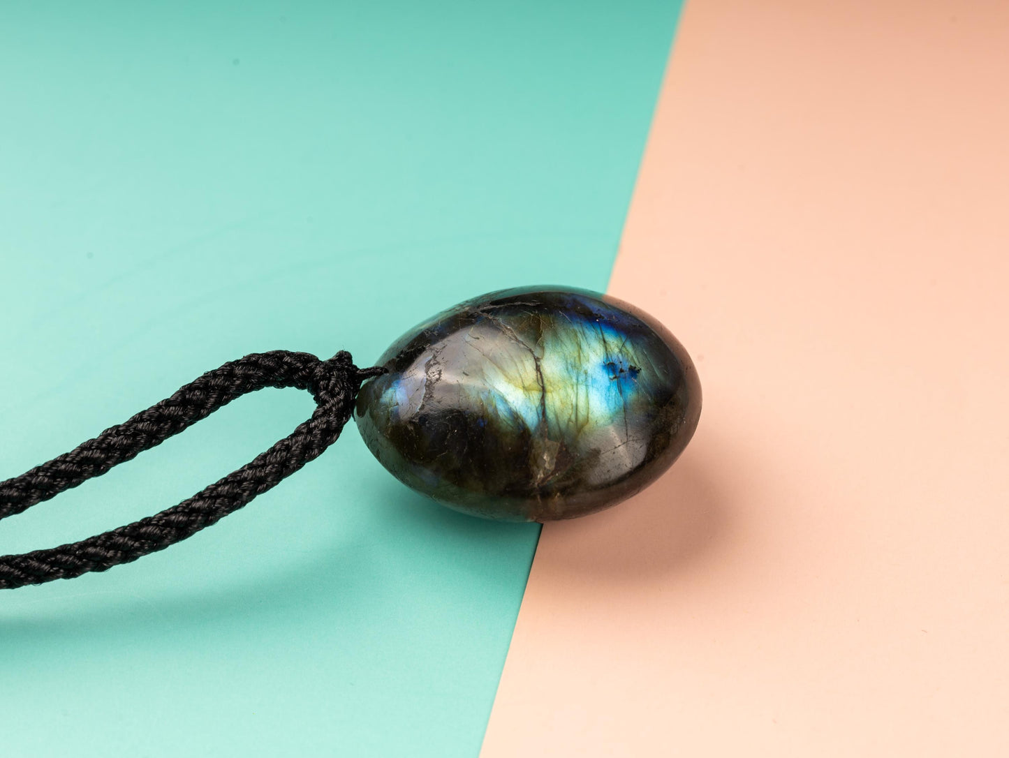 Labradorite Crystal Necklace with 18-26" Adjustable Rope Cord, Natural Healing Crystal Jewelry Gift, Protection Necklace, High Quality Flash