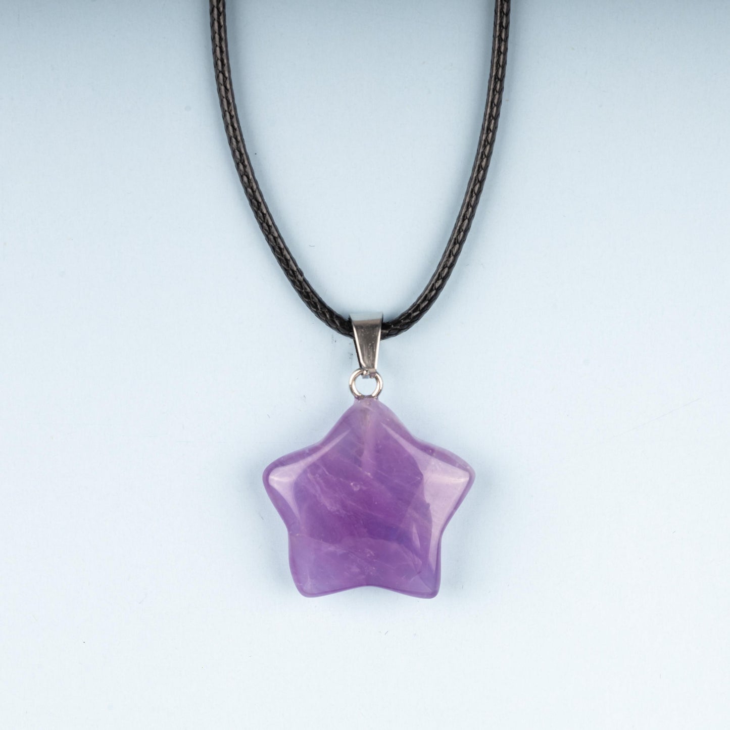 Star Pendant Crystal Necklace with 18" Black Cord, Natural Healing Crystal Jewelry Gift, Amethyst, Rose Quartz, Lapis Lazuli, Red Jasper